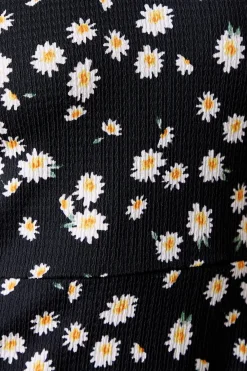 Robe Courte En Jersey À Manches Courtes Et Col En V Motif Marguerites