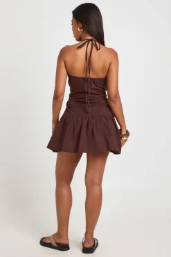 Robe Courte En Lin À Taille Basse Ornée De Perles