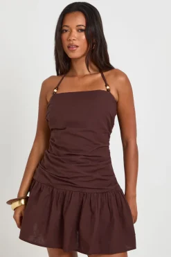 Robe Courte En Lin À Taille Basse Ornée De Perles