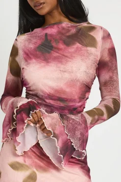 Robe Courte En Maille À Imprimé Floral Flou Et Manches Évasées