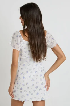 Robe Courte En Mesh À Imprimé Fleuri Ditsy Avec Manches Papillon Et Lien Devant