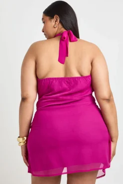 boohoo Robe Courte En Mousseline Avec Encolure Drapée Et Effet Cache-cœur Grande Taille<Femme Robes|Robes De Soirée Chic