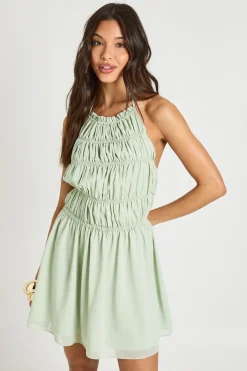 Robe Courte En Mousseline À Dos Nu Avec Fronces