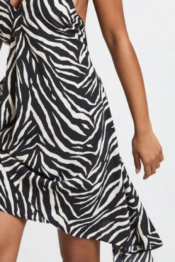 Robe Courte en Mousseline à Imprimé Zèbre avec Devant Croisé et Détails Volantés