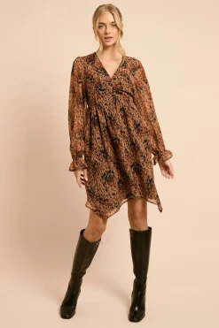Dorothy Perkins Robe Courte En Mousseline Imprimée Motif Animal Avec Ourlet Mouchoir Et Détails Froncés<Femme Toutes Les Robes|Robes D’Automne