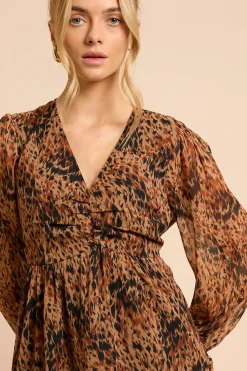 Dorothy Perkins Robe Courte En Mousseline Imprimée Motif Animal Avec Ourlet Mouchoir Et Détails Froncés<Femme Toutes Les Robes|Robes D’Automne