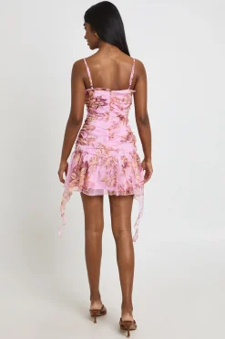 Robe Courte En Mousseline À Lacets Et Motif Floral Texturé