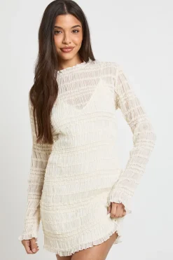 Robe Courte En Mousseline Texturée À Manches Longues
