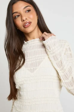 Robe Courte En Mousseline Texturée À Manches Longues