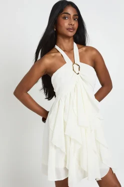 boohoo Robe Courte En Mousseline À Volants Superposés Et Finitions Dorées<Femme Robes Mi-Longues|Robes