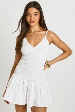 Robe Courte En Popeline À Buste Froncé