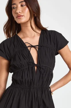 Robe Courte En Popeline De Coton Avec Fronces Devant Et Lien À Nouer
