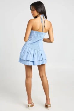 Robe Courte En Popeline De Coton À Encolure Américaine Et Ourlet Asymétrique Tombant