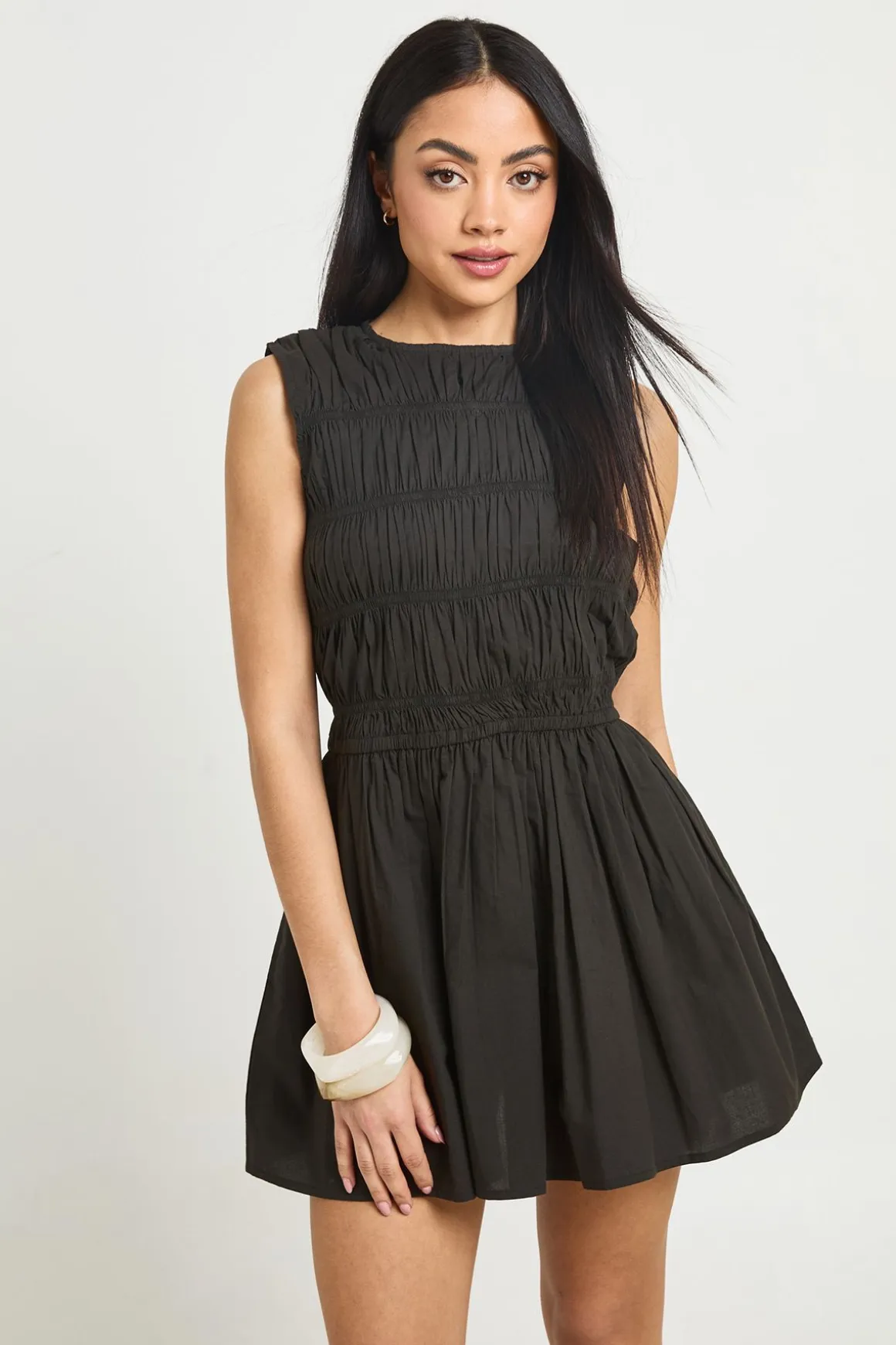 Robe Courte En Popeline De Coton Froncée
