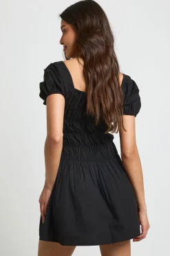 Robe Courte En Popeline De Coton À Buste Froncé Et Manches Bouffantes