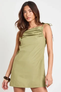 Robe Courte En Popeline À Épaules Nouées