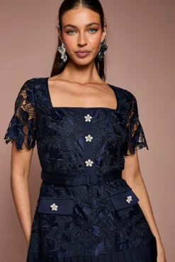 Coast Robe Courte En Satin Et Dentelle À Encolure Carrée Et Boutons Perles<Femme Satin Et Dentelle|Robes