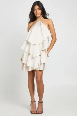 Robe Courte En Satin À Volants Avec Encolure Licou