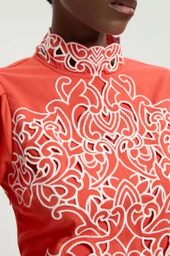 Robe Courte En Sergé De Coton Avec Broderie Anglaise