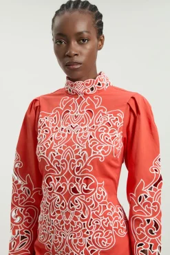Robe Courte En Sergé De Coton Avec Broderie Anglaise