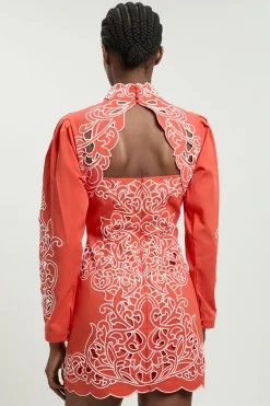 Robe Courte En Sergé De Coton Avec Broderie Anglaise