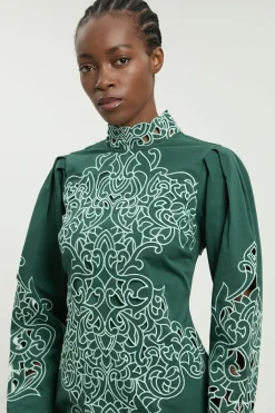 KarenMillen Robe Courte En Sergé De Coton À Broderie Ajourée<Femme Robes|Toutes Les Robes