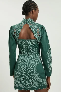 KarenMillen Robe Courte En Sergé De Coton À Broderie Ajourée<Femme Robes|Toutes Les Robes