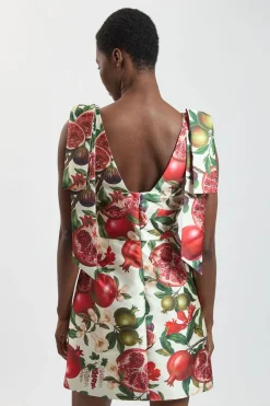 Robe Courte En Sergé À Imprimé Fruits Et Épaules Nouées