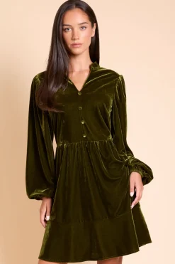 Robe Courte En Velours À Col Et Boutonnage Devant