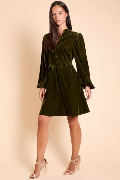 Robe Courte En Velours À Col Et Boutonnage Devant