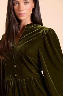 Robe Courte En Velours À Col Et Boutonnage Devant