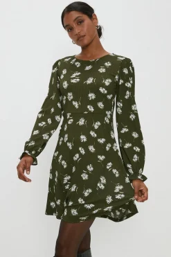 Robe Courte Florale Kaki
