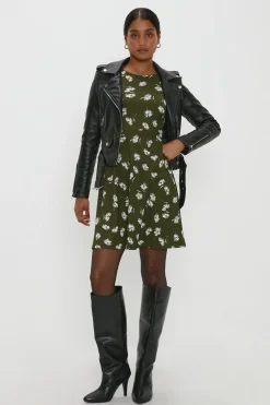 Robe Courte Florale Kaki