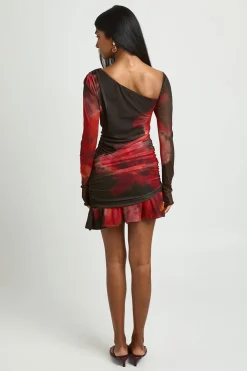 Robe Courte Froncée Asymétrique À Motif Floral