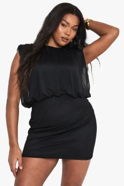 Robe Courte Froncée À Blouson En Mesh Grande Taille