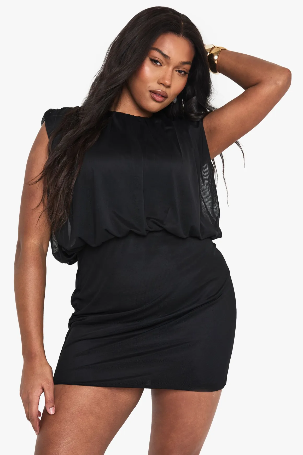 Robe Courte Froncée À Blouson En Mesh Grande Taille