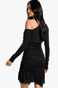 Robe Courte Froncée En Mesh Effet Brûlé