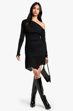 Robe Courte Froncée En Mesh Effet Brûlé