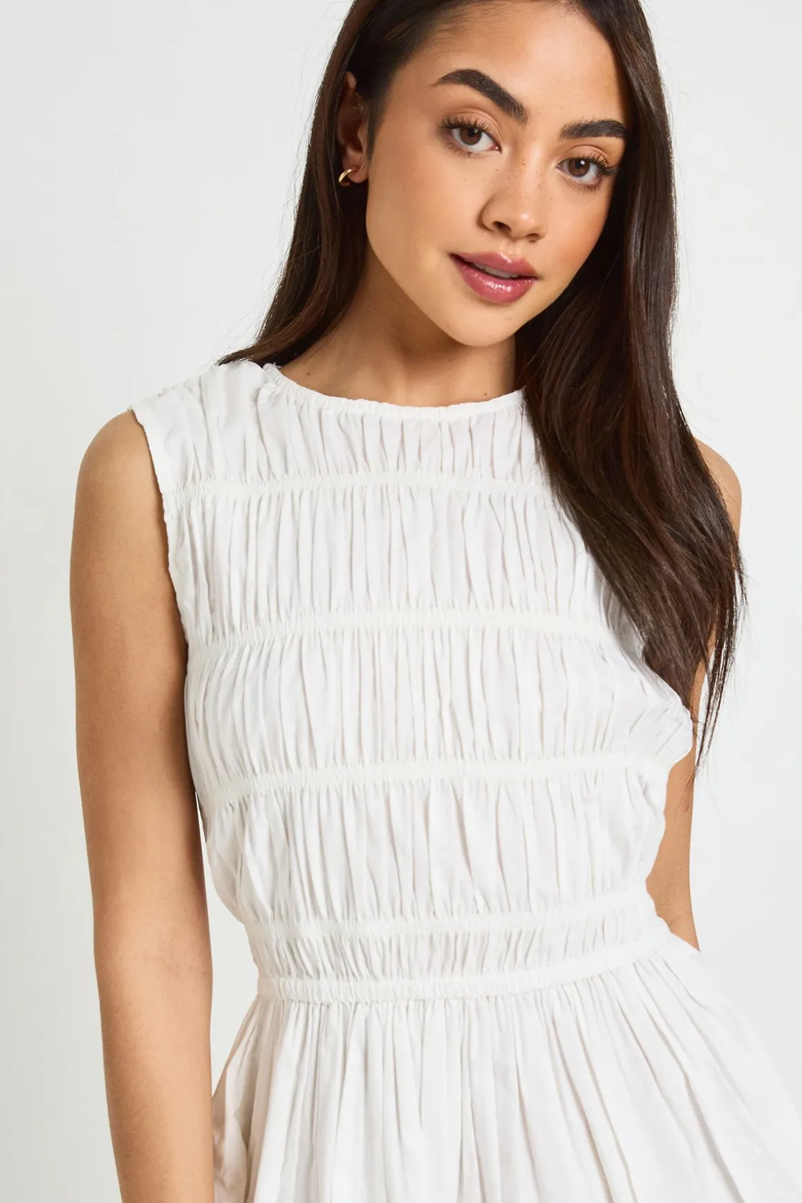 Robe Courte Froncée En Popeline De Coton