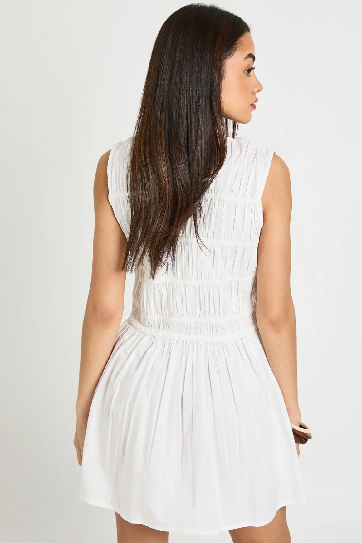 Robe Courte Froncée En Popeline De Coton