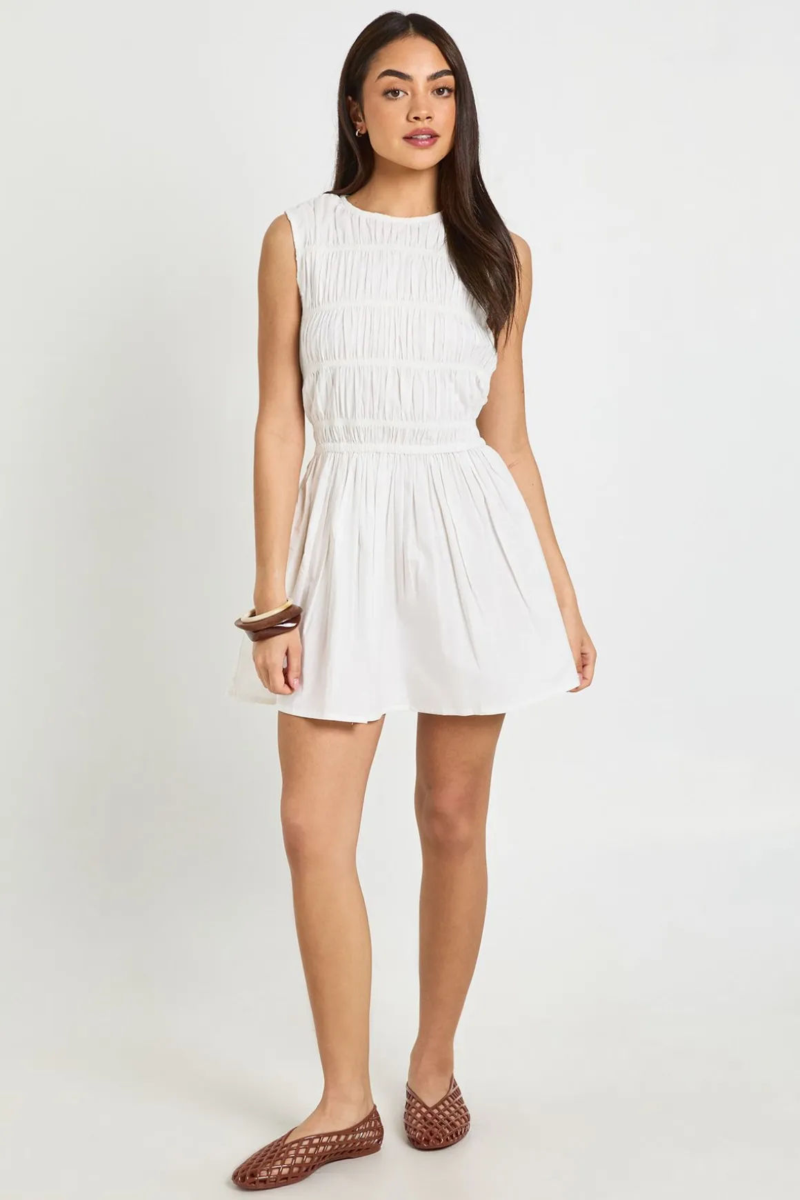 Robe Courte Froncée En Popeline De Coton