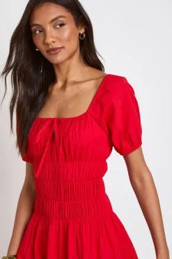 boohoo Robe Courte Froncée En Popeline De Coton Avec Manches Bouffantes<Femme Toutes Les Robes|Robes