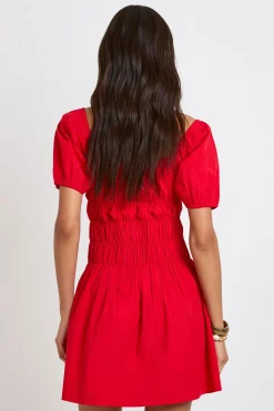 boohoo Robe Courte Froncée En Popeline De Coton Avec Manches Bouffantes<Femme Toutes Les Robes|Robes