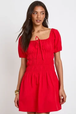 boohoo Robe Courte Froncée En Popeline De Coton Avec Manches Bouffantes<Femme Toutes Les Robes|Robes