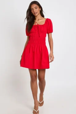 boohoo Robe Courte Froncée En Popeline De Coton Avec Manches Bouffantes<Femme Toutes Les Robes|Robes