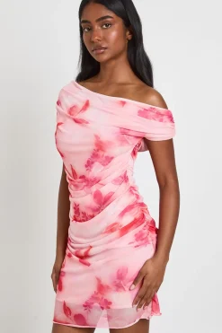 Robe Courte Froncée À Imprimé Fleuri