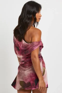 Robe Courte Froncée À Imprimé Floral Flou Asymétrique Petite