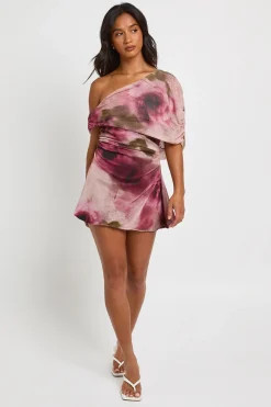Robe Courte Froncée À Imprimé Floral Flou Asymétrique Petite