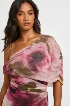 Robe Courte Froncée À Imprimé Floral Flou Asymétrique Petite