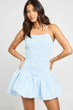 Robe Courte Froncée À Rayures Pastel